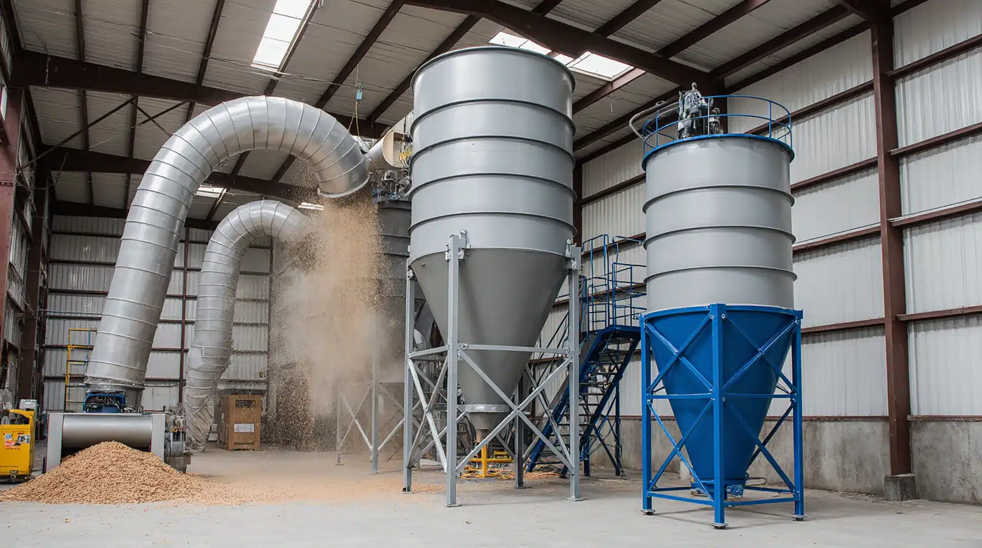 a wide angle landscape photograph for a website banner of a large robust industrial dust collector k0gtvhypzj8rm7h8tn63 3
